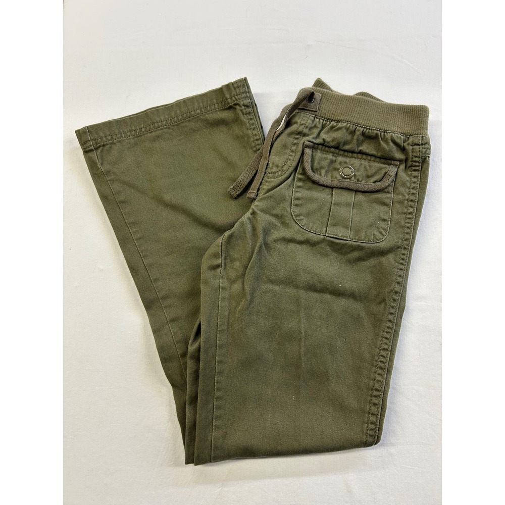 Y2K Basic Editions Girls Olive Green Cargo Pants Size 12 Wide Leg Elastic Waist